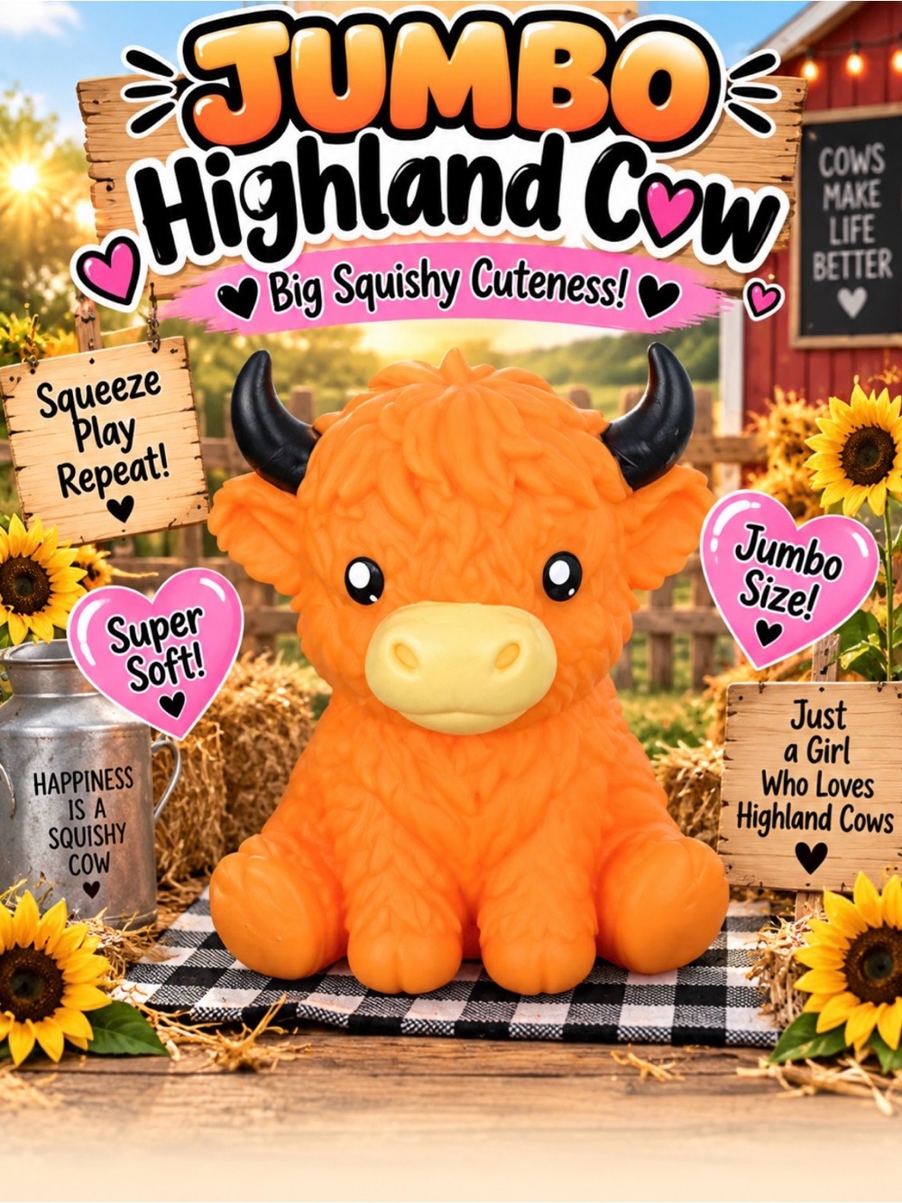 Jumbo Highland Cow Squishy Plush